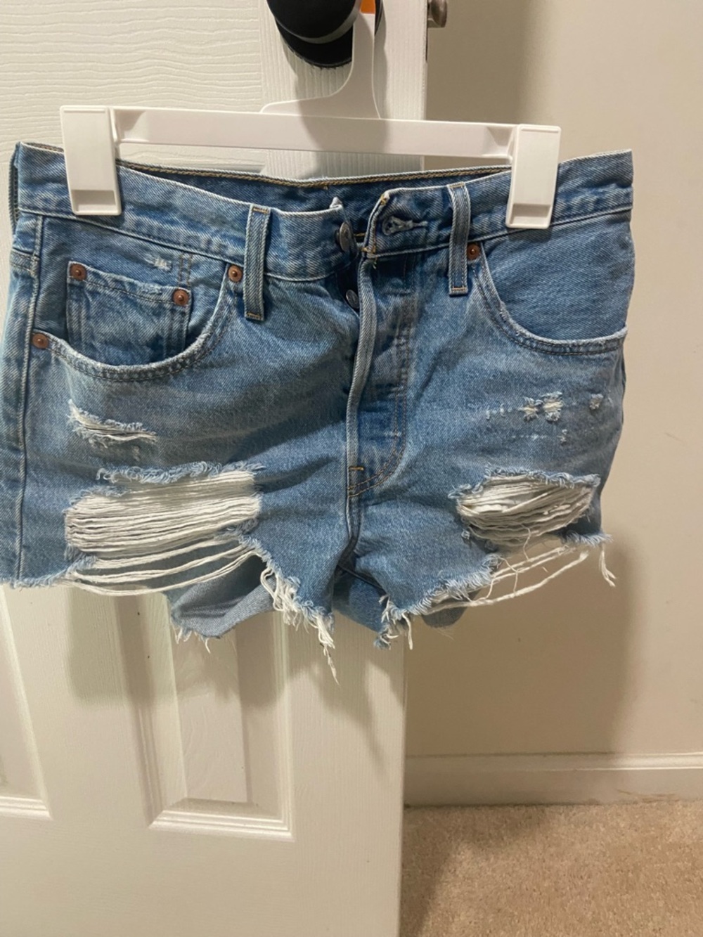 Levi's 501 Light Blue Distressed Denim Cutoff Shorts